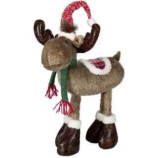 Christmas Paradise Weihnachtsfigur stehender Elch 50cm (60cm) (Dekofigur, 1 St), Rentier stehend, Weihnachtsdeko Braun Rot braun
