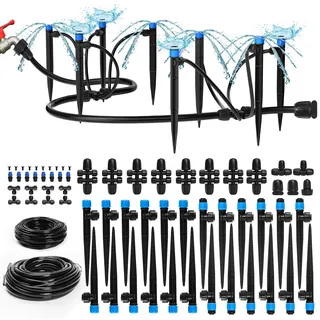 Bonviee Tropfbewässerungssystem mit Schnellanschluss, automatisches Tropfbewässerungs-Set für Garten, Hochbeet, Gewächshaus, ein komplettes Bewässerungssystem mit 1/4-Zoll-Rohr, Tropfstrahlern,