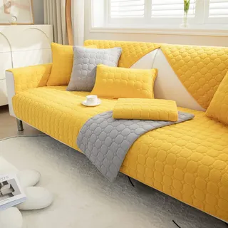 TUCVZVO Sofaschoner rutschfest 1 2 3 4 Sitzer Weicher Couchbezug L Form, Anti-Rutsch Sofaüberwurf, Sofahusse Sofa Überzug Ecksofa, Sofaschoner Für Hunde,Gelb,1 pc 70x150cm