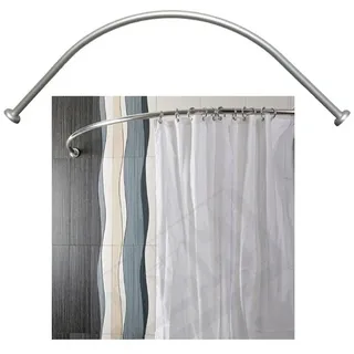 Ekershop Duschvorhangstange Bogenstange Alu Oval EINTEILIG 120 x 120 cm Eckduschstange, kürzbar, Verschraubt, Aluminium, für Duschvorhang ohne Duschvorhangringe silberfarben