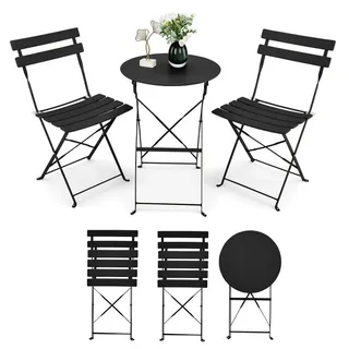 FCH Balkonset 3-Teilig Runder Tisch mit 2 Stühlen,Gartenmöbelset Klappmöbel Stuhl Tisch Garten-Möbel,Schwarz - Schwarz