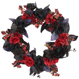 Haustürkranz, Schwarze und rote Rosengirlande, Feiertagstor-Dekoration Sommer Türkranz (Black, One Size)