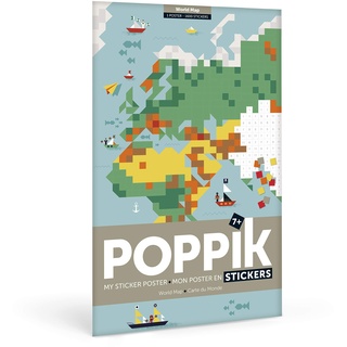 POPPIK 3760262410128 Montessori Pixel Art Weltkarte Poster: Riesige Bunte Aufkleber Mosaik Aktivität für Kinder, Mehrfarbig, 92 (EU)