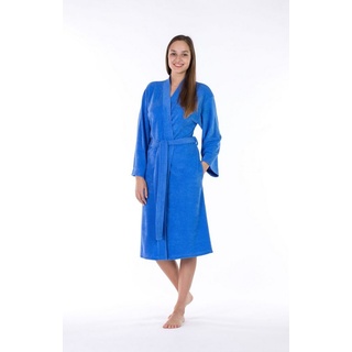 framsohn frottier Damenbademantel Jersey, Kurzform, Jersey, Kimono-Kragen, Gürtel, besonders leicht, Reisebademantel blau