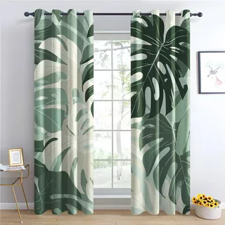 Luxfieo Monstera Vorhänge Grün Tropische Blätter Dschungel Vorhang Blickdicht Gardinen Verdunklungsvorhänge mit Ösen Thermovorhang für Wohnzimmer Schlafzimmer Fenster Deko 2er Set H 245 x B 140 cm U#3