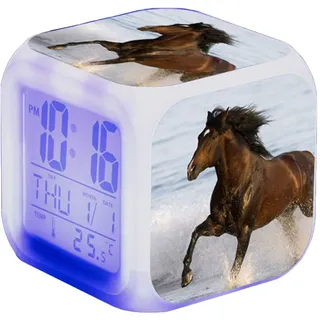 Nicole Knupfer Wecker Pferde Tier Alarm Kinder Beleuchteter LED Night Glowing Wecker mit Licht Aufwachen Geburtstagsgeschenke für Erwachsene (D)