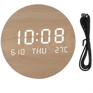 SPORTARC 1 x digitale Wanduhr aus Holz, LED-Wanduhr, großer Bildschirm, wasserdichte Wanduhr für Wohnzimmer, Schlafzimmer, 19,5 x 2,5 cm (B)