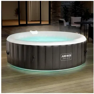 Arebos Whirlpool SANTORINI aufblasbar für bis zu 6 Personen mit 130 Massagedüsen, (Komplett-Set, mit LED-Beleuchtung, 208 x 208 cm), für Outdoor & Indoor schwarz