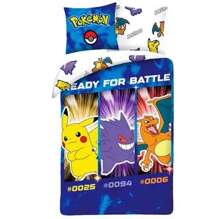 Halantex Pokemon Bettwäsche Set Pikachu/Gengar/Glurak Blau 135 x 200 cm + 80 x 80 cm