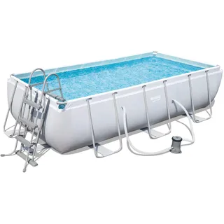 Bestway Frame Pool Power Steel, Set, hellgrau, rechteckig mit Filterpumpe, 404 x 201 x 100 cm, grau