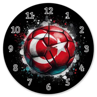 speecheese Fußball Türkei Flagge Wanduhr aus Alu Perfekt für die EM 2024 Sportliche Wanduhr aus Alu in Rot-Weiß mit Stern und Ball-Design