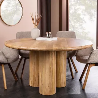 riess-ambiente Runder Esstisch Art DECO 140cm natur massives Mangoholz mit Säulenfüßen 6 Personen - Naturbelassen