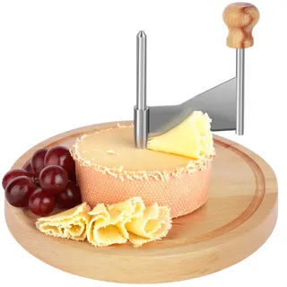 Käsehobel Rund Käseschaber für tête de moine Käse Käseschneider Maße: ø 22.2 cm x 14.3 cm tete de moine hobel Spülmaschinenbeständig Holz Edelstahl Braun für alle Käsesorten