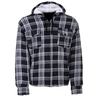 Henry Terre Holzfällerjacke Herren Hemdjacke Kapuze Arbeitsjacke Hemd Flanell Thermojacke Jacke Kariert Gefüttert M-3XL, Farbe:schwarz, Größe:XL - XL