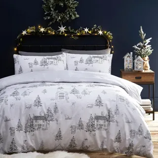 furn. Midwinter Toile Bettwäsche Set (Schnee - Einzelbett) | Wendbar Festlich Winter Schnee Landhaus Waldtiere Pflegeleicht Baumwollmischgewebe Bettwäsche