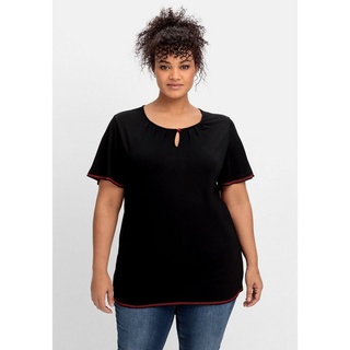 Sheego T-Shirt Große Größen mit Flügelärmel und Cut-out vorn schwarz 48/50