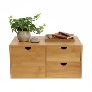 Schreibtisch-Organizer, Bambus Desktop Aufbewahrungsbox mit 3 Schubladen, Klein Büroablagen Schubladenbox Aufbewahrungsschrank, für Haus, Büro und Abstellraum, 33 * 19 * 16 cm