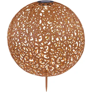 LED Solar Außenlampe Kugel Steckleuchte Metall rostfarben Gartenleuchte Wegelampe Gartendeko, Kugel orientalisch Solarlampe, warmweiß 3000K, Höhe 50 cm