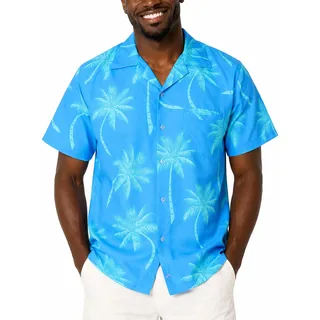 King Kameha Funky-Hawaii-Hemd, Herren, Kurzarm, Palm-Shadow, Türkis, XS - XS