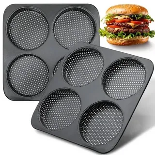 webake Burger Buns Backform Carbon Steel 12 cm Kuchenform Quadratisch | Eckige Backform 4-Fach Burger Brötchen Blech Brot Backform für Burger, Kuche
