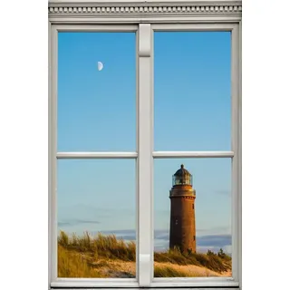 queence Wandsticker Leuchtturm, Wandsticker, Wandbild, selbstklebend, 3D, Fenster blau