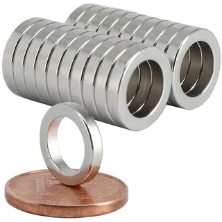 [20 Stück] Neodym Magnet N52 Ringmagnete extra stark Magnetring Magnete Mit 7,4mm Loch Bohrung Runder Ring 11mm x 2mm Scheiben Flach Rund
