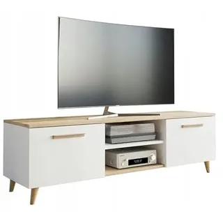 MATKAM Bergen TV Lowboard skandinavisch TV Unterteil Fernsehtisch, H46 x B120 x T40 cm (Weiß-Artisan Eiche)
