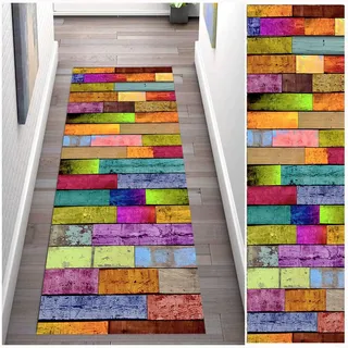 Siunwdiy Teppich Läufer Meterware Flur Küche rutschfest Waschbar Bunt Lange Vintage Kücheläufer Teppichläufer Polyester Meterware Anpassbar,Bunt,40x160cm