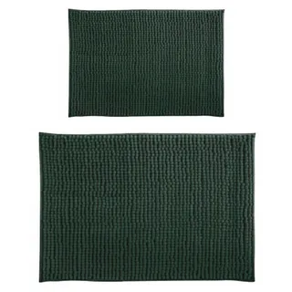 MSV Badteppich 2er Set Badvorleger Duschvorleger Chenille Hochflor Badematte 40x60 cm + 60 x 90 cm – Dunkelgrün
