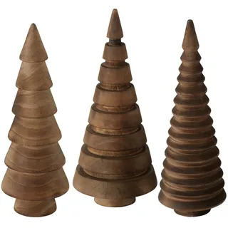 Holz Deko Tannenbäume 3er Set 15 cm zum Hinstellen - braun - Weihnachtbaum Figur aus Kiefer zur winterlichen Dekoration - Christbaum Deko Aufsteller Tischdeko Fensterdeko Winterdeko Weihnachtsdeko