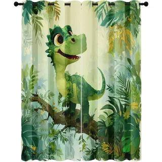 Generisch Vorhänge Dinosaurier Dino Kinder, Vorhang Blickdicht Waldtiere Tierwelt für Schlafzimmer, Verdunklungsvorhänge mit Ösen, Gardinen Wohnzimmer Deko, H137 x B117 cm 2er Set