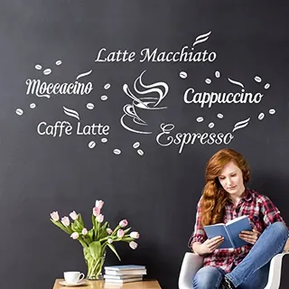 Wandora Wandtattoo Kaffeesorten I dunkelgrau I Küche Esszimmer Latte Macchiato Cappuccino Espresso Sticker Aufkleber Wandaufkleber Wandsticker W1400