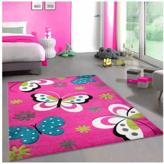 Kinderteppich Bunter Kinderzimmerteppich mit Schmetterlingen in pink, Carpetia, rechteckig, Höhe: 13 mm grau|grün 160 cm x 230 cm x 13 mm