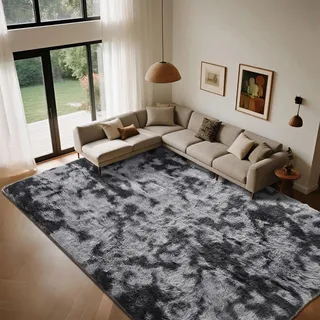 ASIinnsy Hochflor Teppich Wohnzimmer Flauschig Shaggy Weich Modern Grau Teppich Schlafzimmer Kinderzimmer Deko Langflor Teppiche Groß rutschfest Plüsch-Teppiche (Schwarzgrau, 250 x 300 cm)