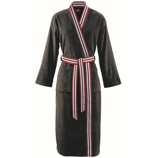 Carl Ross Herrenbademantel, Langform, Baumwolle, Kimono-Kragen, Gürtel, Kimono Form grau 48-50