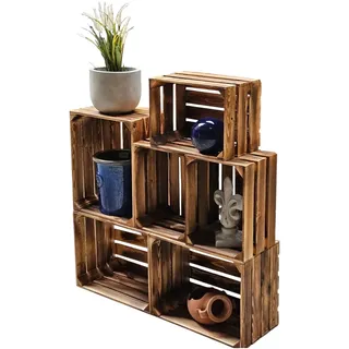 Teramico Vintage Obstkisten Geflammt |Weinkisten & Holzkisten| Ideal für Möbelbau DIY und Dekoration |Tolle Set-Angebote| (6er Set ohne Boden)