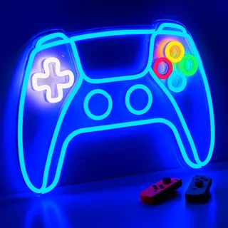 NELUX LED Schild Gaming Zimmer Deko Wand, Neon Schild Lampe Gaming Setup | Controller Leuchtschild, Gaming Room Neonlicht Gamer Geschenk, Neon Sign Licht LED Wanddeko Beleuchtung, Gaming Zubehör
