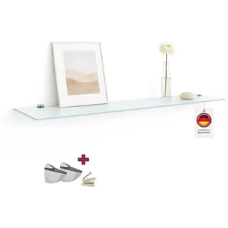 HOOZ Wandregal Glasregal, Wandablage ESG 90x13 cm, rechteckig, mit Halterung Weiß, Regal Glas, Platzsparende Wandboard für Dusche, Bad, Küche oder Wohnraum weiß 90 cm