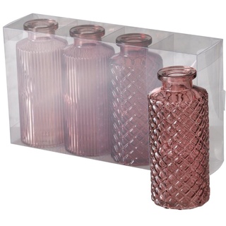 Blumenvase im 4er Set aus Glas in Flaschenform mit Relief Veredelung Dekovase Blumenvase für Ihren Wohnraum -Rosa