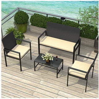BIGZZIA Gartenlounge-Set Gartenmöbel-Set für den Außenbereich aus Rattan, 4-teilig, für 4 Personen, inklusive 1 Sofa, 2 Sessel, 1 Tisch schwarz