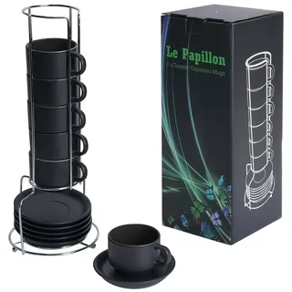 MiaMio Espressotasse Espressotassen Set Le Papillon Kollektion (6 x 75ml) schwarz