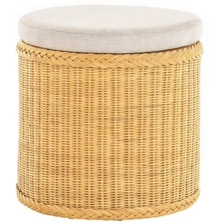 Krines Home Wäschekorb Rattan Sitzhocker mit Stauraum Rund Badhocker Sitz gepolstert Deckel, mit gepolstertem Deckel, mit herausnehmbarem Inlett gelb