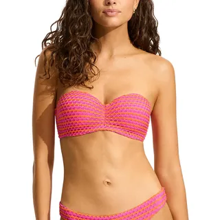 Seafolly - Mesh Effect Bustier Bandeau Top Swimsuit Bikini, Netz-Effekt, hot pink 40 rosa