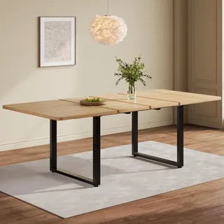MODFU Ausziehbarer Küchentisch mit drei wählbaren Längen,Wohnzimmertisch für 6-10 Personen,Klapptisch mit Metalltischbeinen,Eiche - Braun