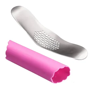 Fu Store Knoblauchpresse Edelstahl Knoblauchwippe mit Silikonschäler