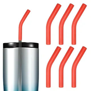QUARKZMAN 6 Stück Silikon Strohhalm Spitzen Ellbogen Strohhalm Spitze Wiederverwendbar Passend Für 8mm/0.31 Zoll ID Edelstahl Strohhalme Rot