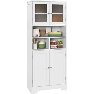HOMCOM 57" Küchenvorratsschrank Modern Freistehend Glastüren Weiß | Buffetschrank, verstellbare Regale, offene Fächer.
