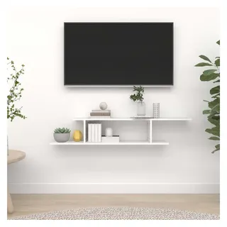 furnicato Wandregal Modernes TV-125 x 18 x 23 cm Weiß aus Holzwerkstoff, 1-tlg., Asymmetrische Schwebekonsolen mit Ablage für DVD-Player und Bücher weiß