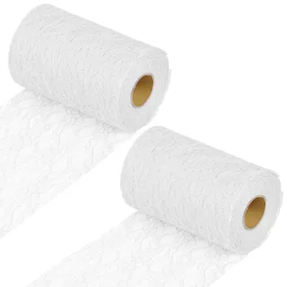XTUDOU® 2 Stück TischläUfer Weiß Spitze 15cm×22m, Waschbar TischläUfer Spitze, Retro-Stil, Tischband Abwaschbar Hochzeitsdeko für Besondere AnläSse Wie Hochzeiten, Taufen, Partydekorationen