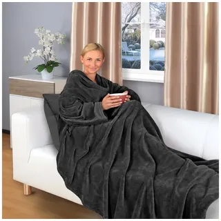Wohndecke - flauschige tragbare Kuscheldecke mit Ärmeln und Fußtasche - TV Decke, Gräfenstayn, warm & kuschelig schwarz 200 cm x 170 cm